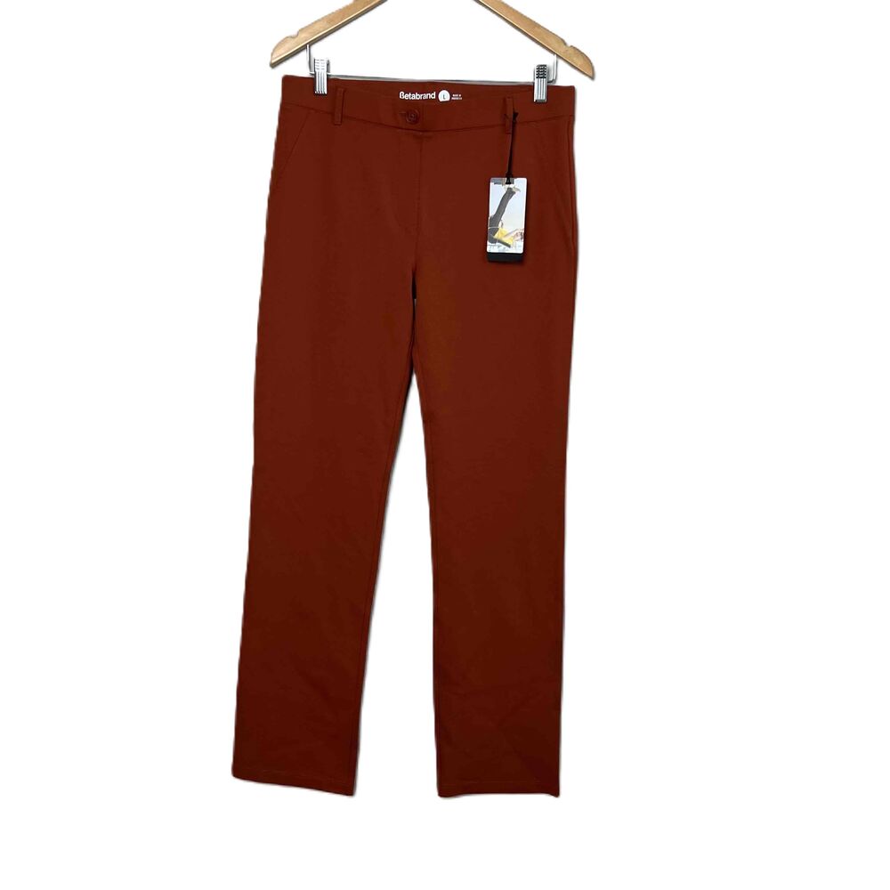 Betabrand Size L Dress Pants Orange/Rust Straight Cut Yoga Pants Trousers NWT